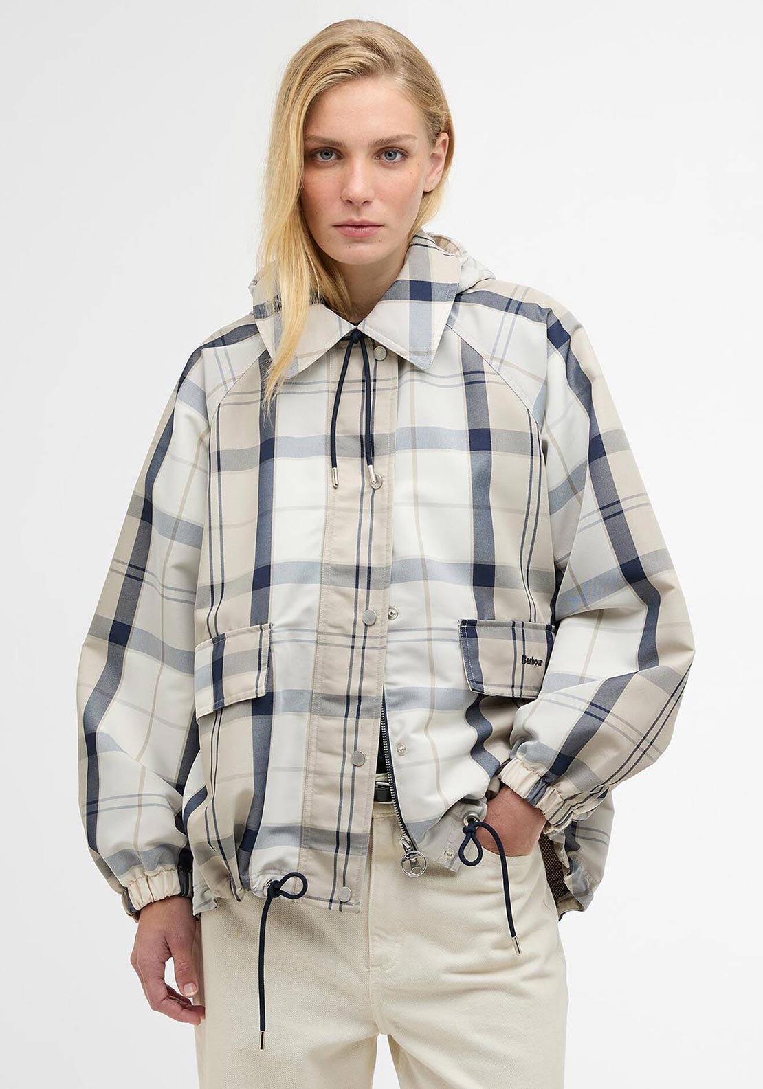 Barbour Ballina Check Waterproof Jacket, Beige Multi - McElhinneys