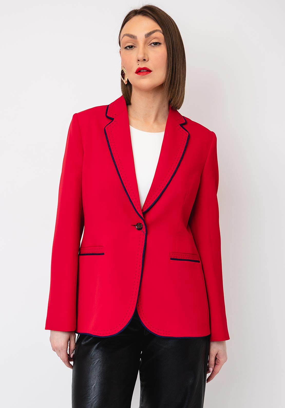 Bariloche Contrast Stitch With Faux Pockets Blazer, Red