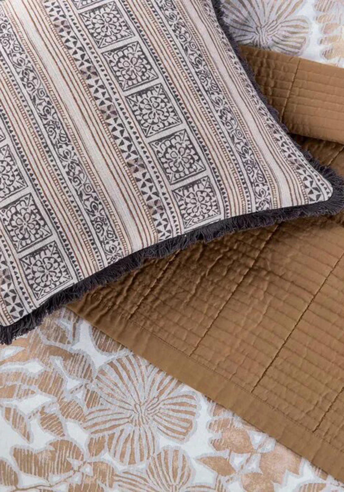 Bedeck Zenda Floral Print Duvet Set, Grey and Tan