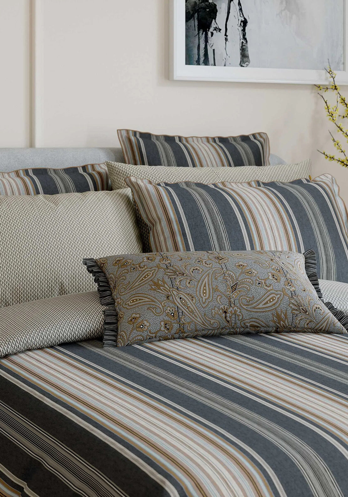 Bedeck Oscar Duvet Cover Set, Charcoal & Tan