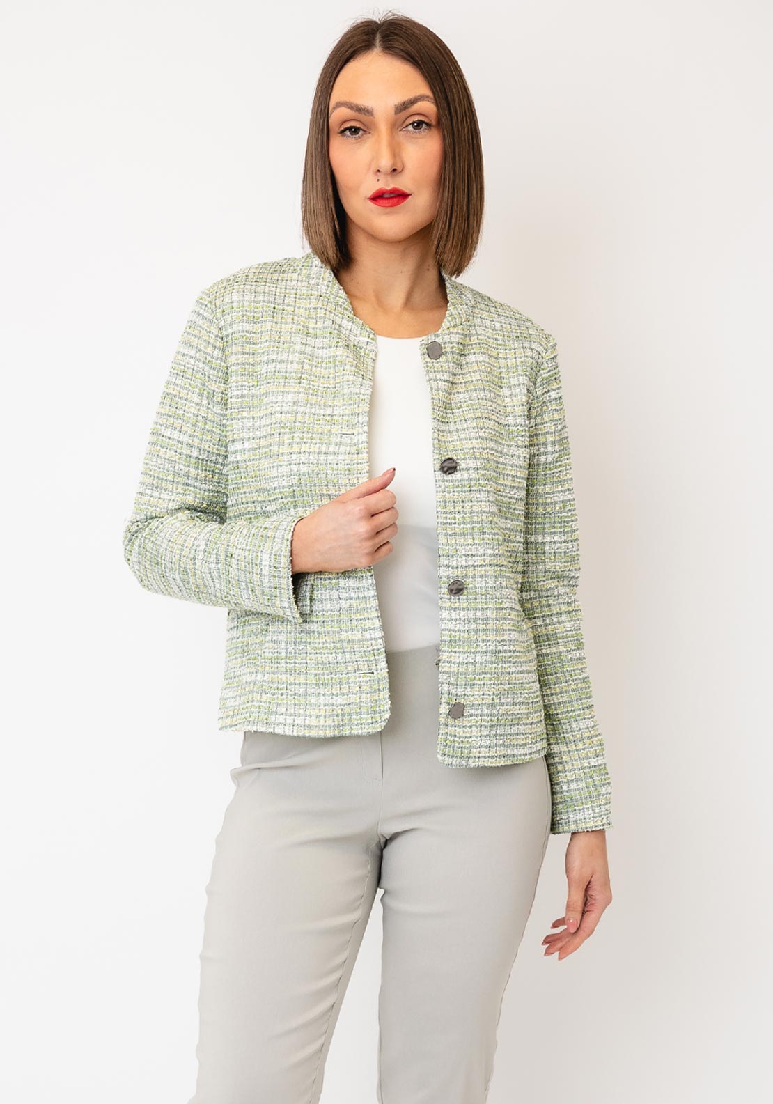 Bianca Tweed Style Button Up Jacket, Green