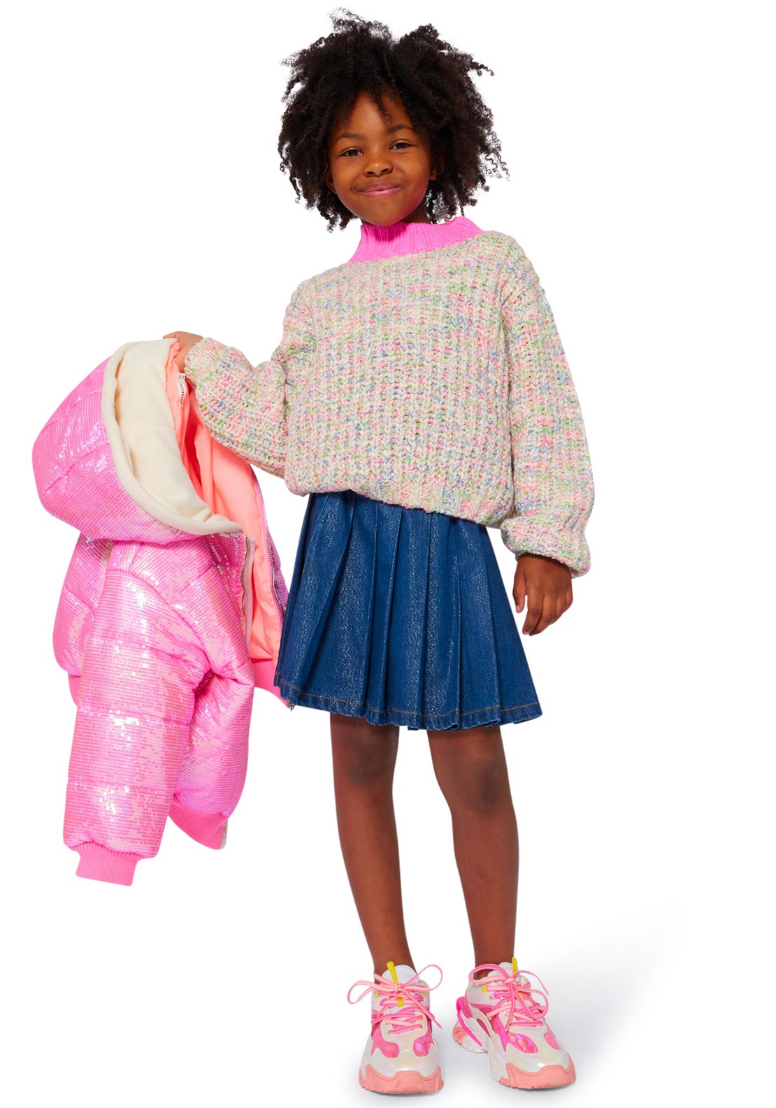 Billieblush Girls Glitter Pleated Denim Skirt, Blue
