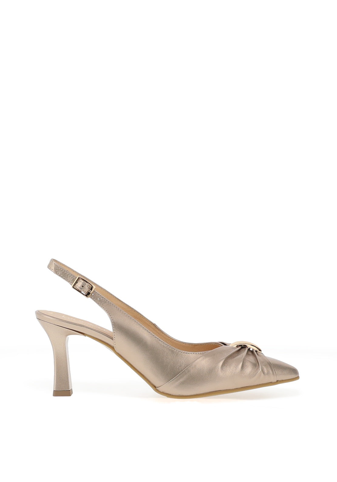 Bioeco by Arka Wide Fit Shimmering Leather Gathered Sling Back Heels, Champagne Gold