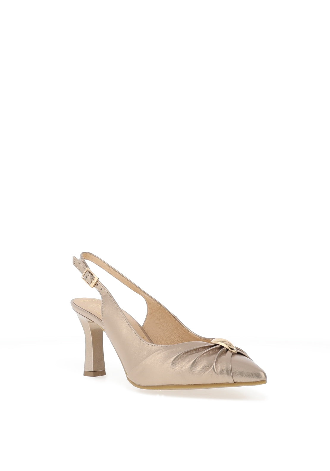 Bioeco by Arka Wide Fit Shimmering Leather Gathered Sling Back Heels, Champagne Gold