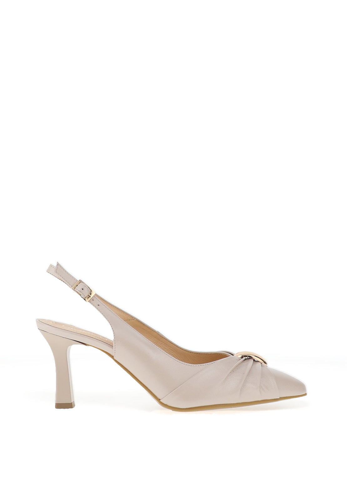 Bioeco by Arka Wide Fit Shimmering Leather Gathered Sling Back Heels, Pearl Beige