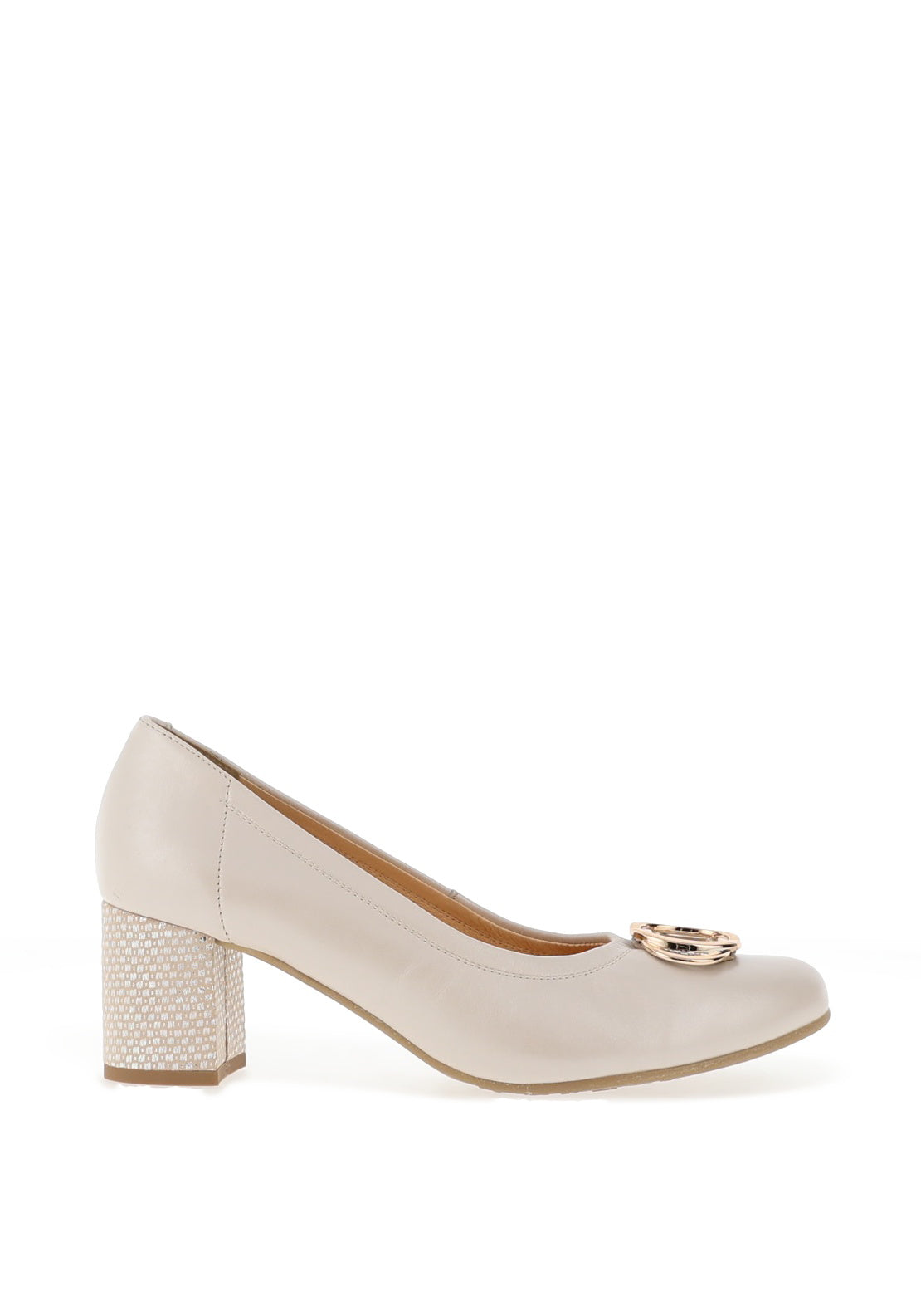 Bioeco by Arka Wide Fit Metallic Block Heeled Pumps, Pearl Beige