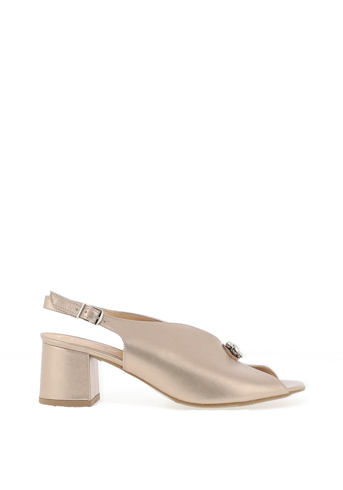 Bioeco by Arka Wide Fit Sparkling Leather Notch Mid Heigh Heeled Shoes, Gold