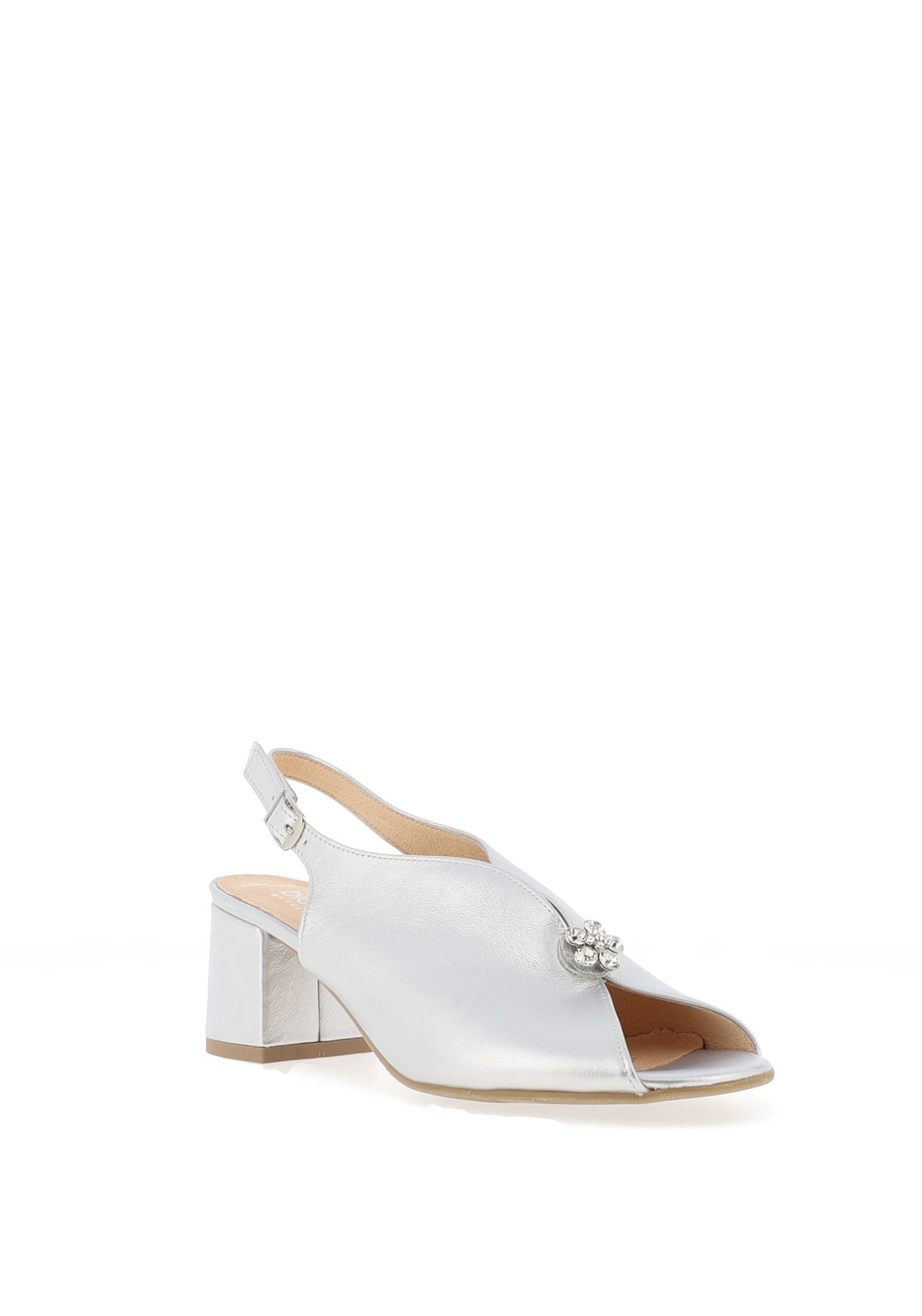 Bioeco by Arka Wide Fit Sparkling Leather Notch Mid Heigh Heeled Shoes, Silver