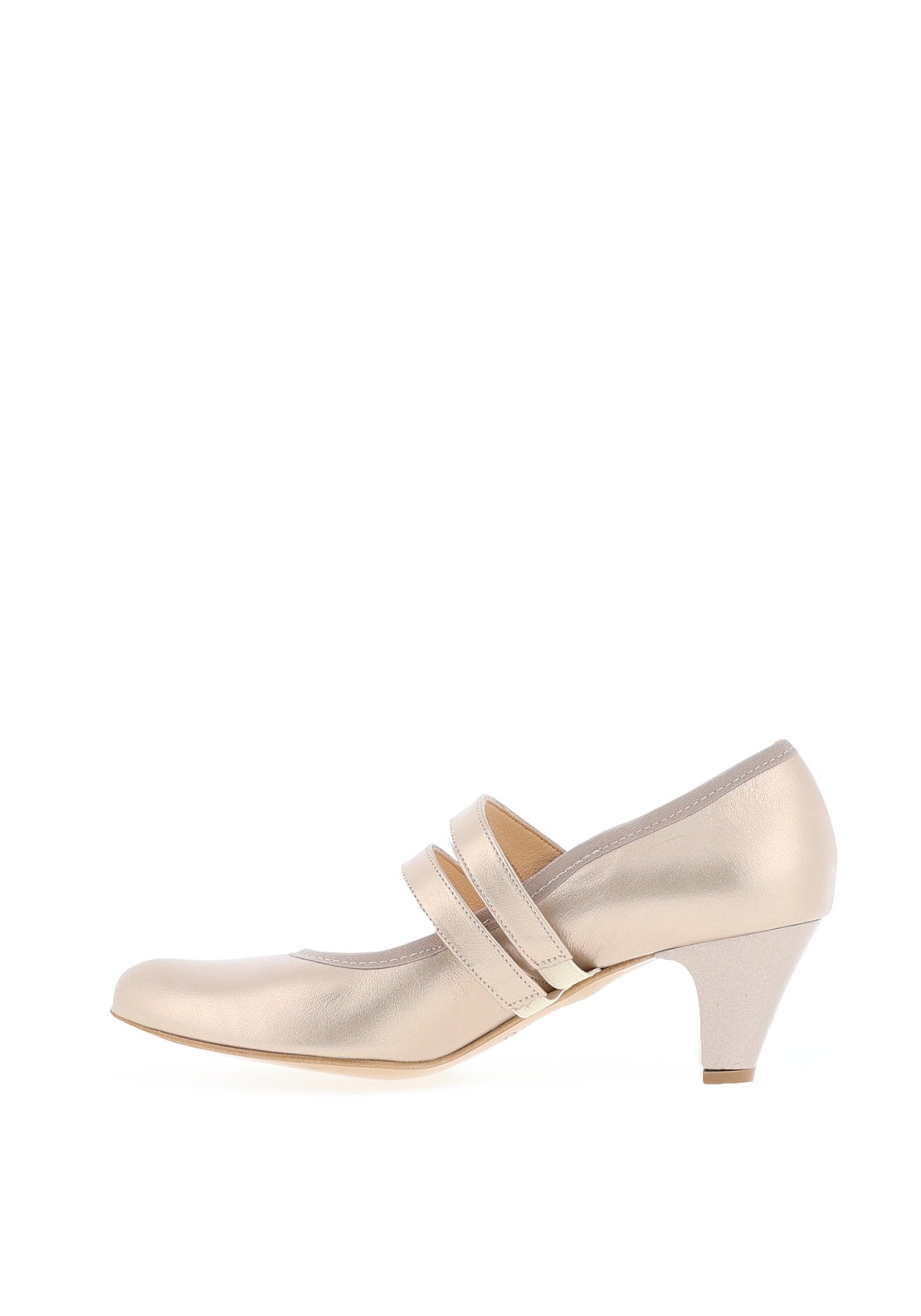 Bioeco by Arka Wide Fit Leather Double Strap Heeled Shoe, Gold