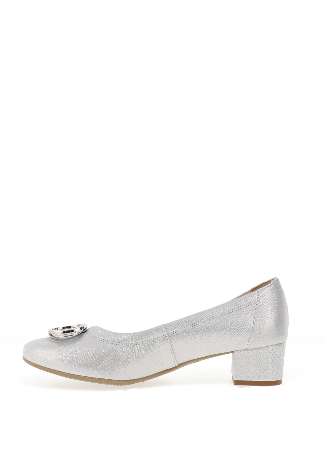 Bioeco by Arka Wide Fit Shimmer Low Block Heel Shoes, Silver