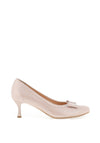 Bioeco by Arka Shimmering Pebbled Leather Bow Heeled Shoes, Pink Beige