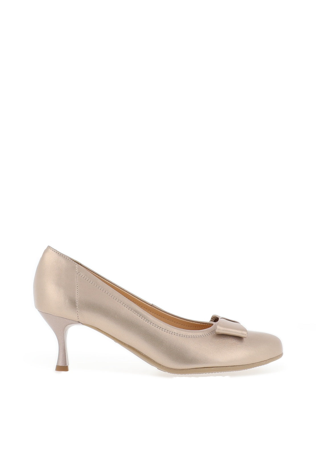 Bioeco by Arka Metallic Smooth Leather Bow Heeled Shoes, Gold