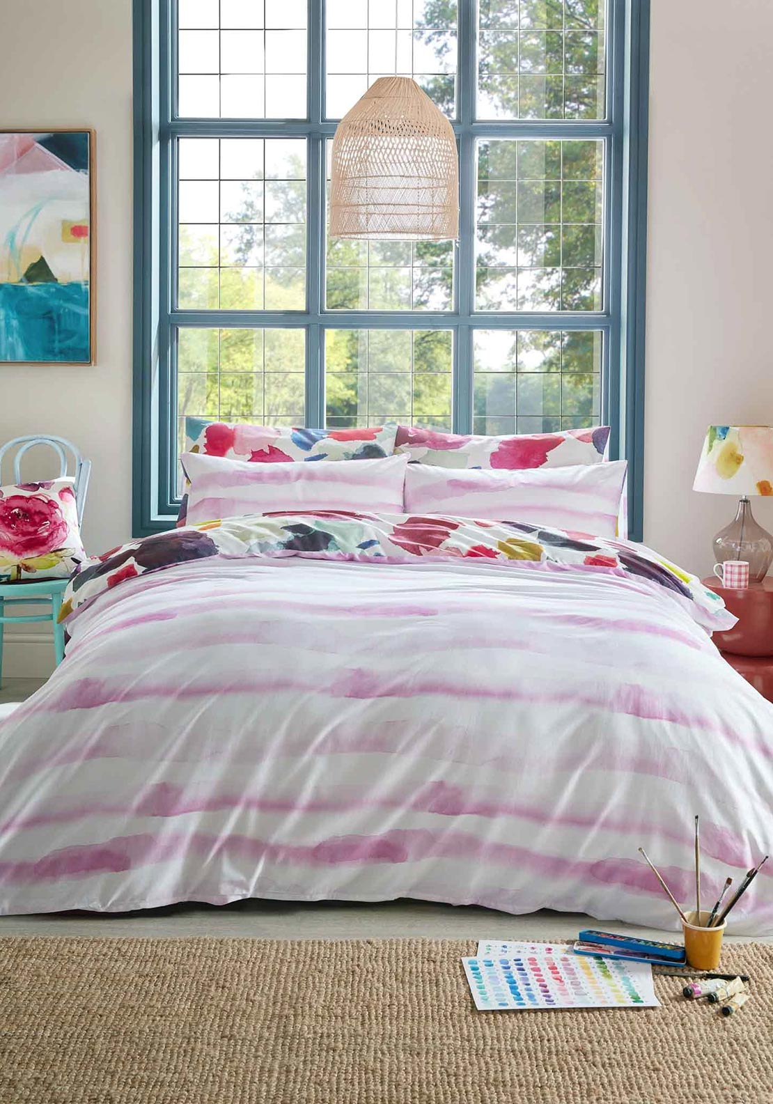 Bluebell Gray Abstract Sateen Duvet Cover Set, Multi