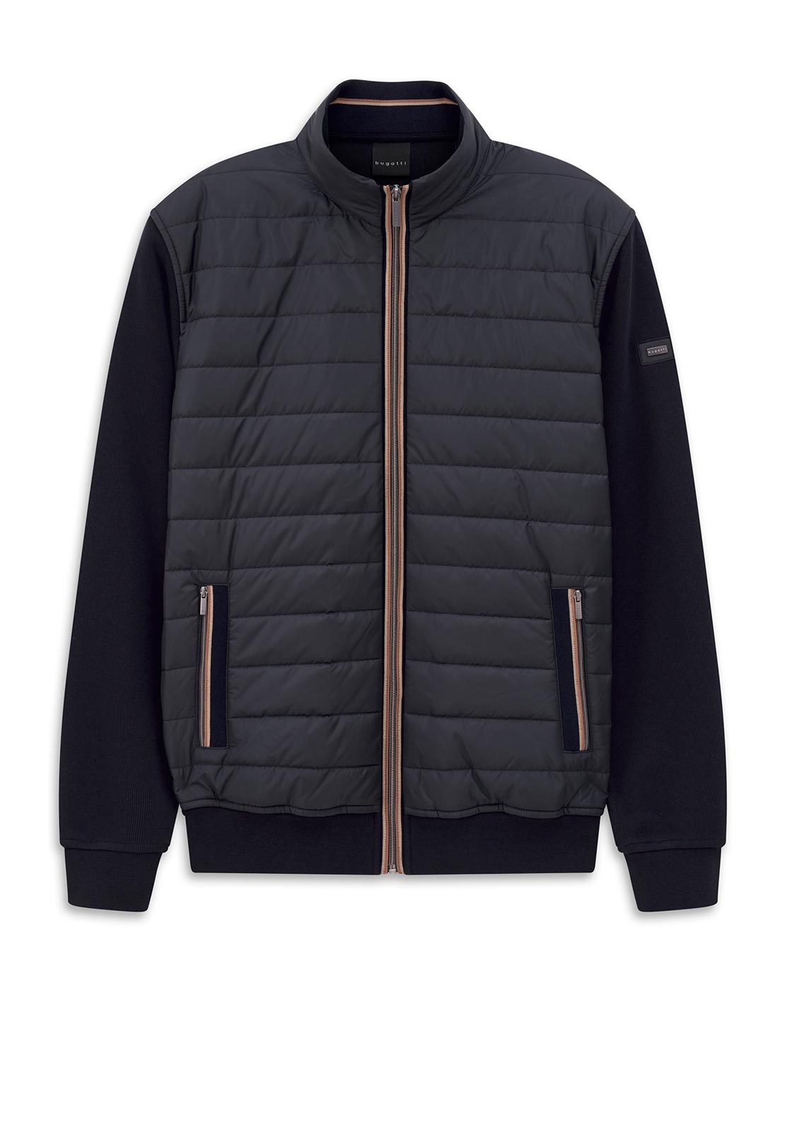 Bugatti Knit Contrast Sleeve Quilted Sweatshirt, Navy
