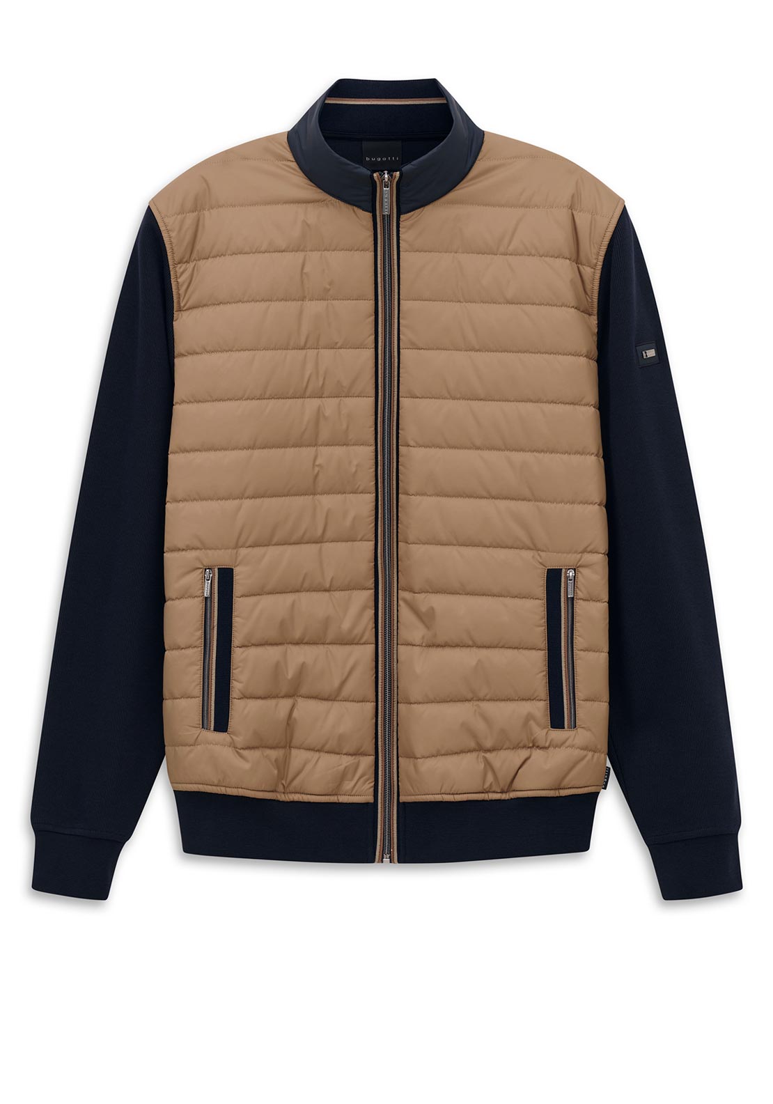 Bugatti Contrast Sleeve Quilted Sweatshirt, Tan & Navy