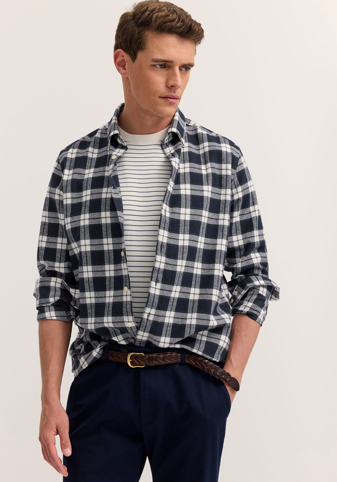 Bugatti Soft Cotton Check Shirt, Navy Multi
