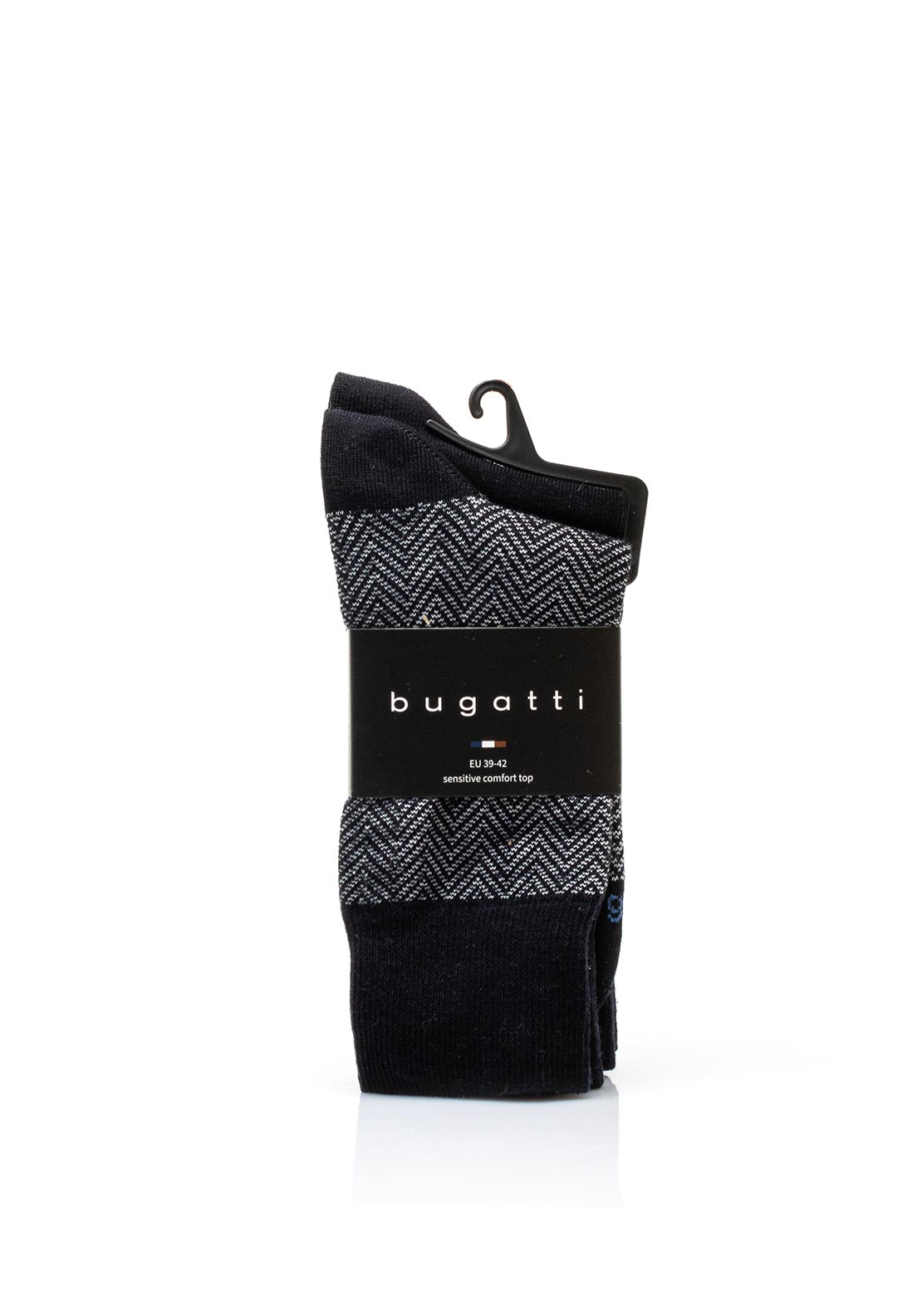 Bugatti 2 Pack Sensitive Comfort Top Chevron Socks, Dark Navy