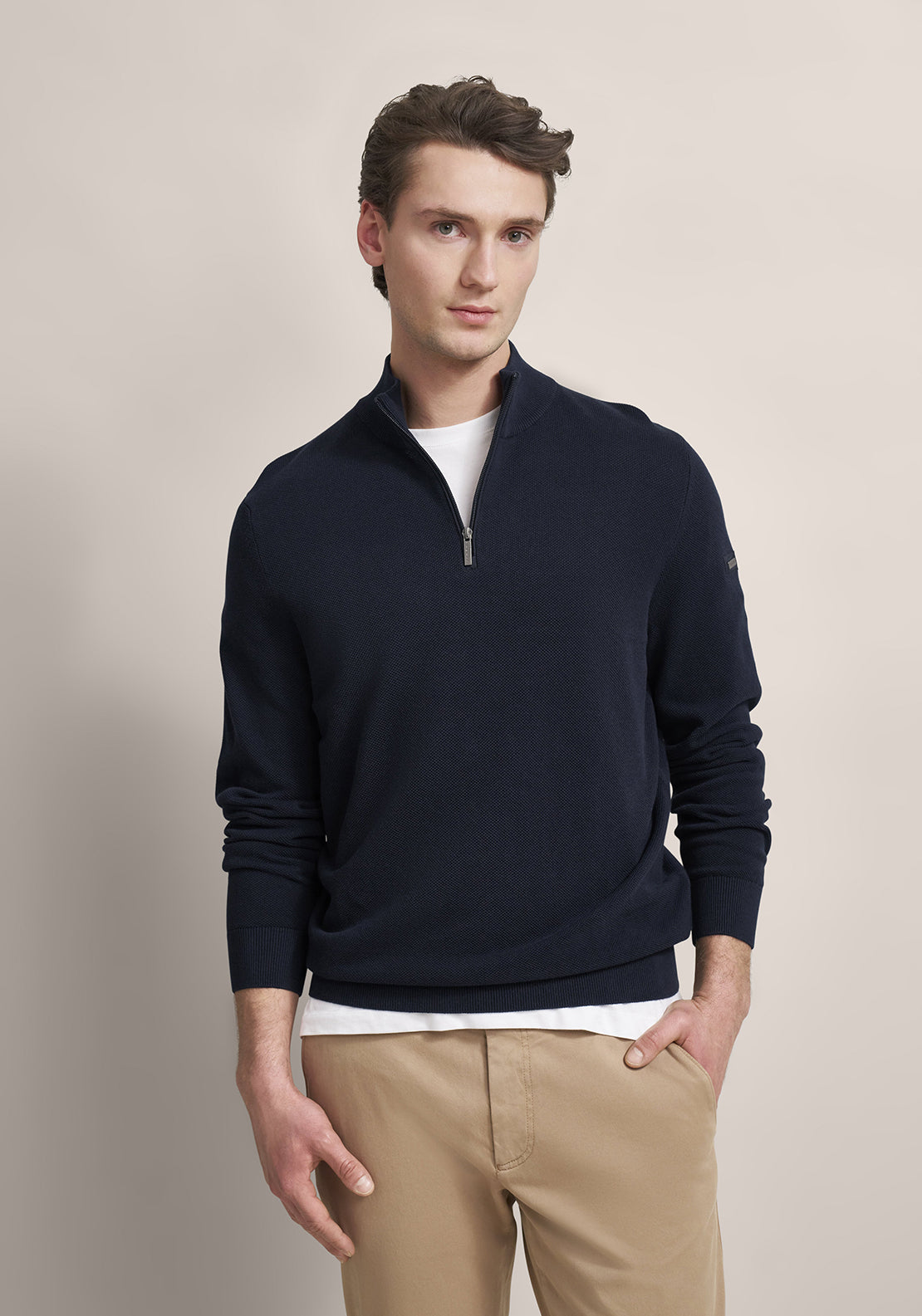 Bugatti Troyer Birdeye Knit Quarter Zip Sweater, Marine