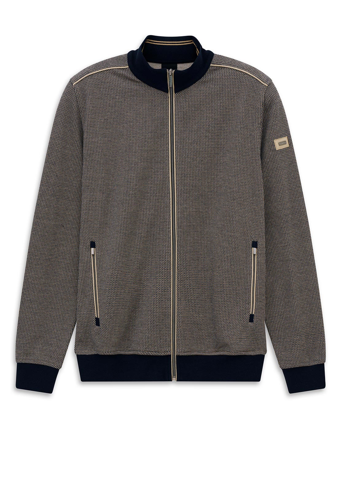 Bugatti Full Zip Jacquard Pattern Sweatshirt, Navy & Beige