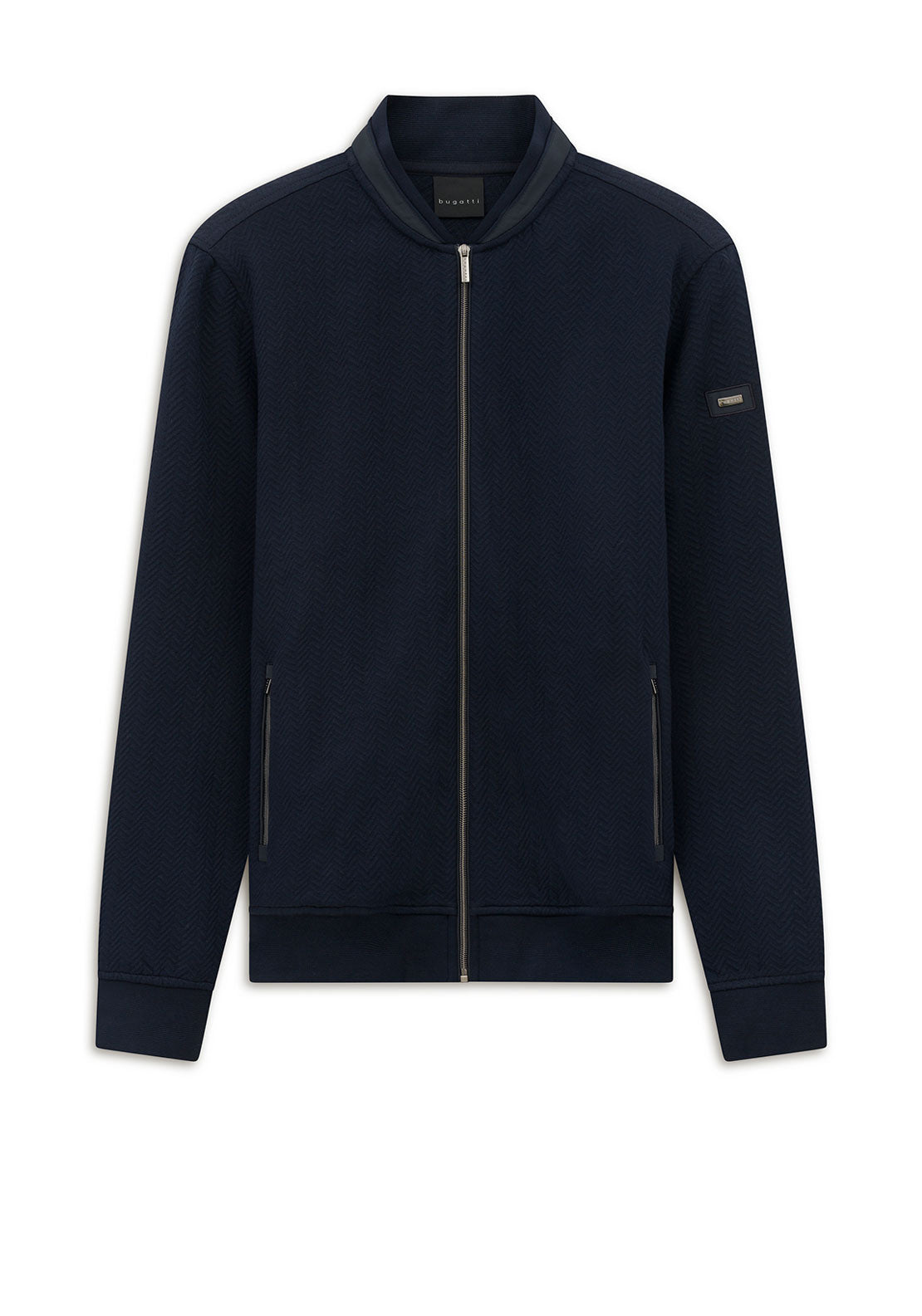 Bugatti Herringbone Knitted Bomber Jacket, Navy