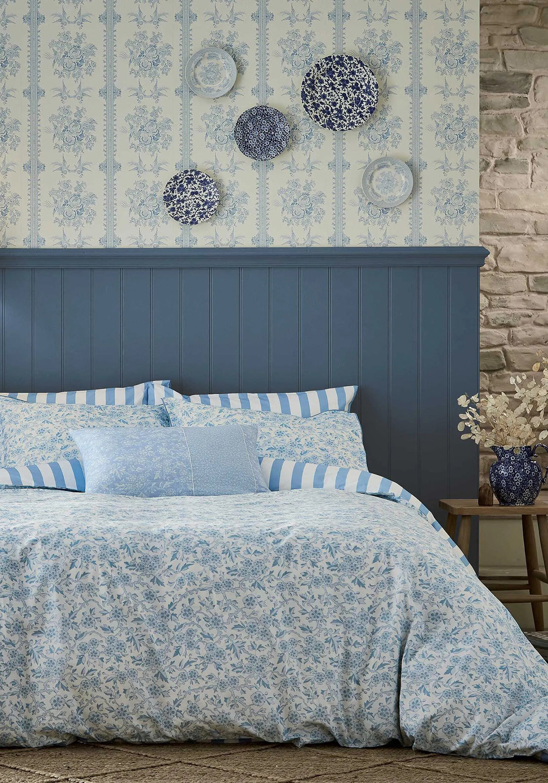 Burleigh x Bedeck Arden Floral Print Duvet Cover Set, Light Blue
