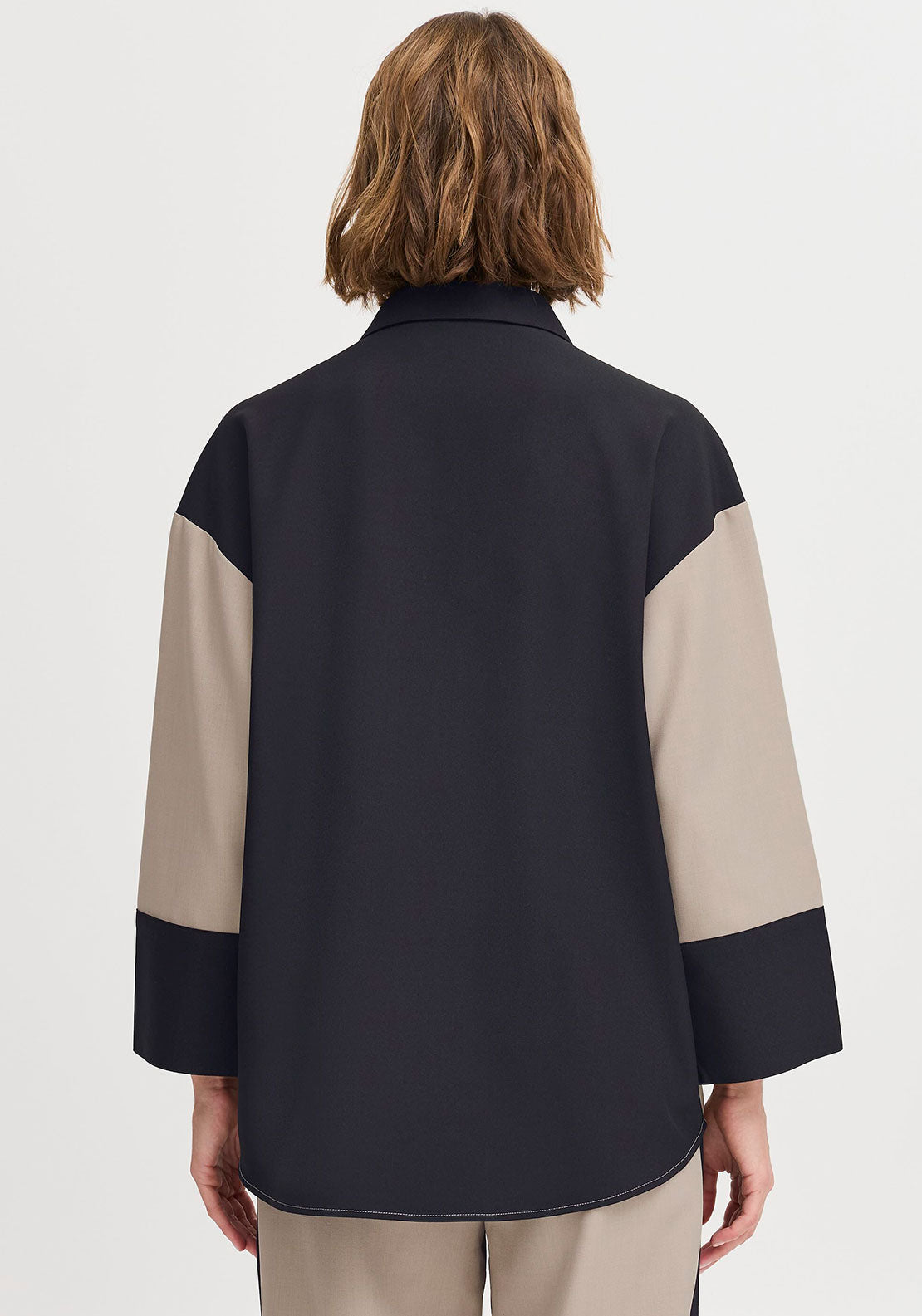 B. Young Idde Colour Block Shirt, Beige and Black