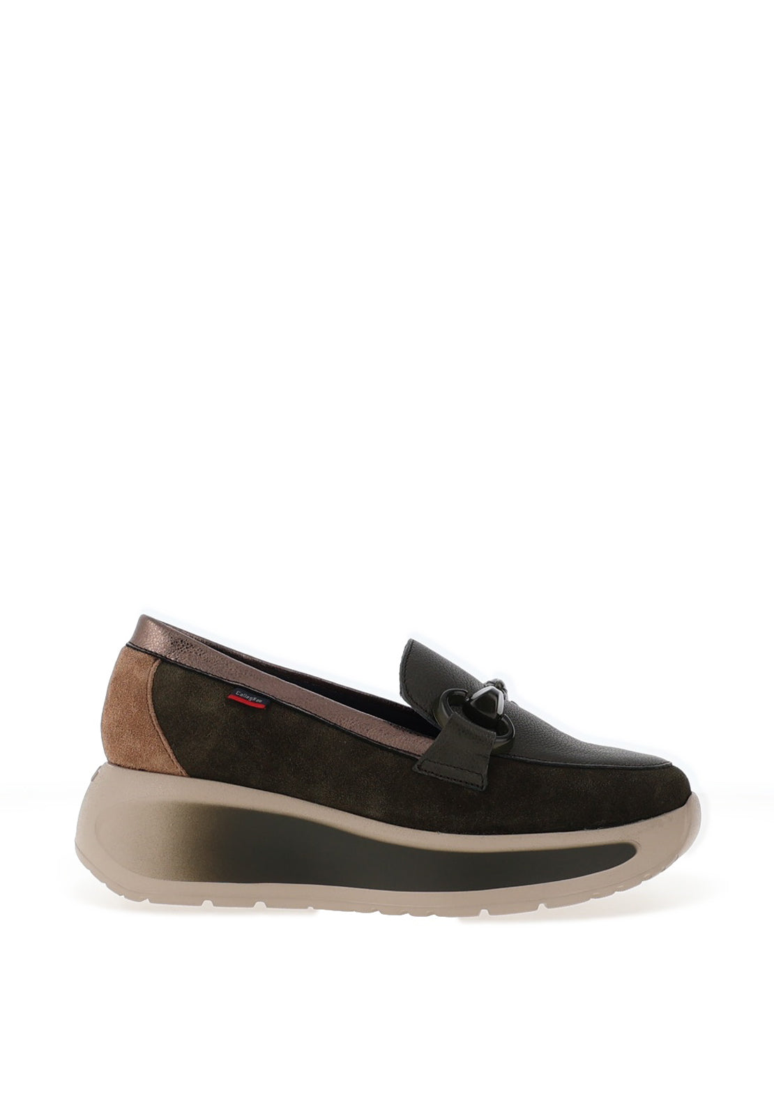 CallagHan Mixed Leather Wedge Loafers, Green