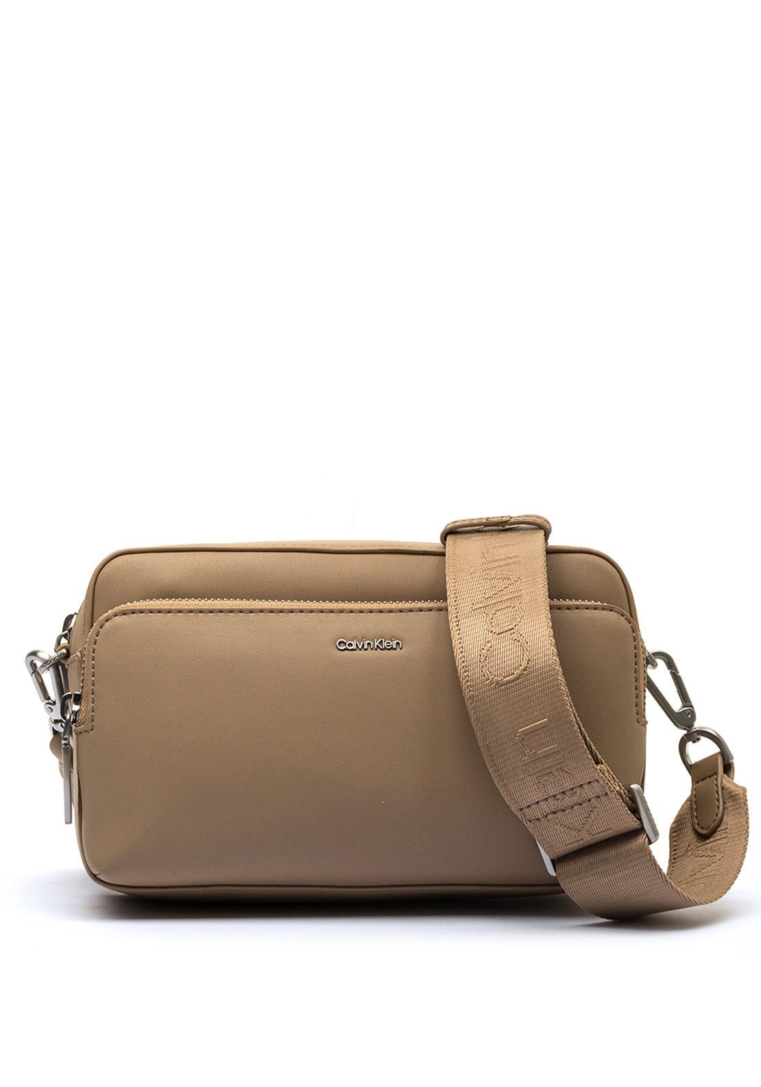 Calvin Klein Faux Leather Crossbody Bag, Silver Mink McElhinneys