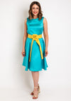 Camelot Corsage Belt A-Line Knee Length Dress, Turquoise