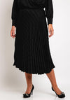 Camelot Satin Diagonal Design Pleated Midi Skirt, Black