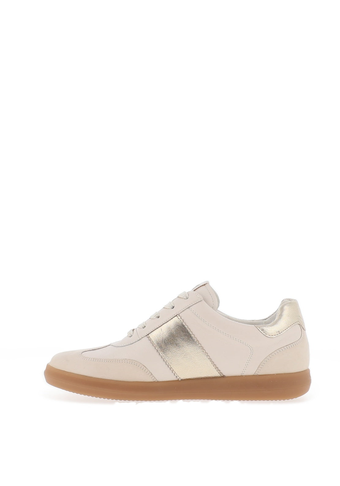 Caprice Leather Metallic Laced Trainers, Cream and Gold