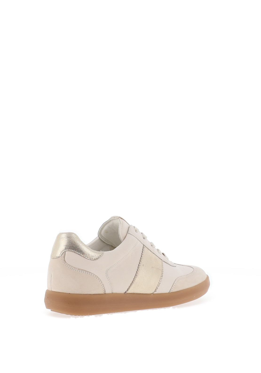 Caprice Leather Metallic Laced Trainers, Cream and Gold