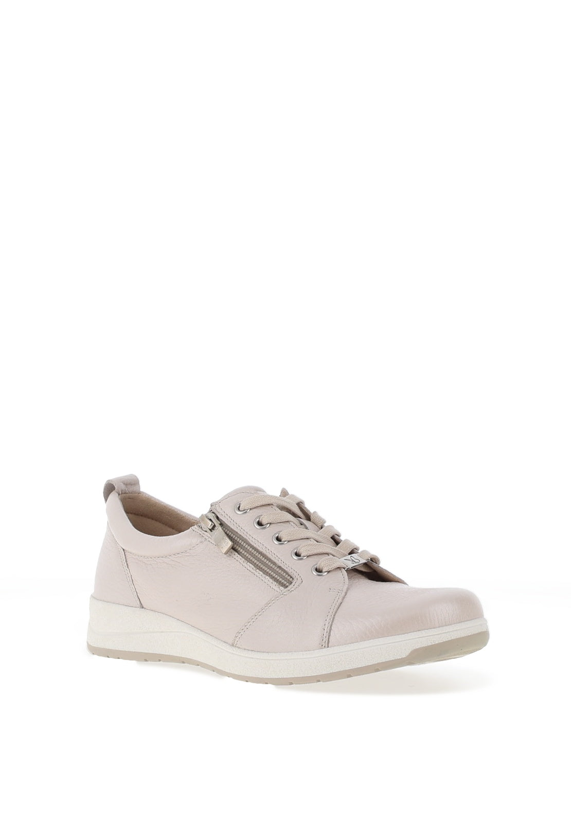 Caprice Pebbled Leather Side Zip Trainers, Pearl