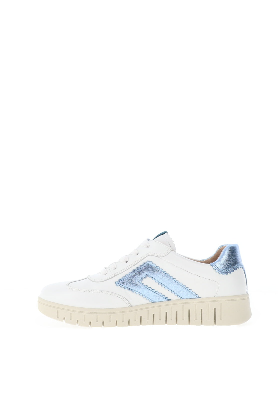 Caprice Wide Fit Leather Flat Trainers, White & Blue