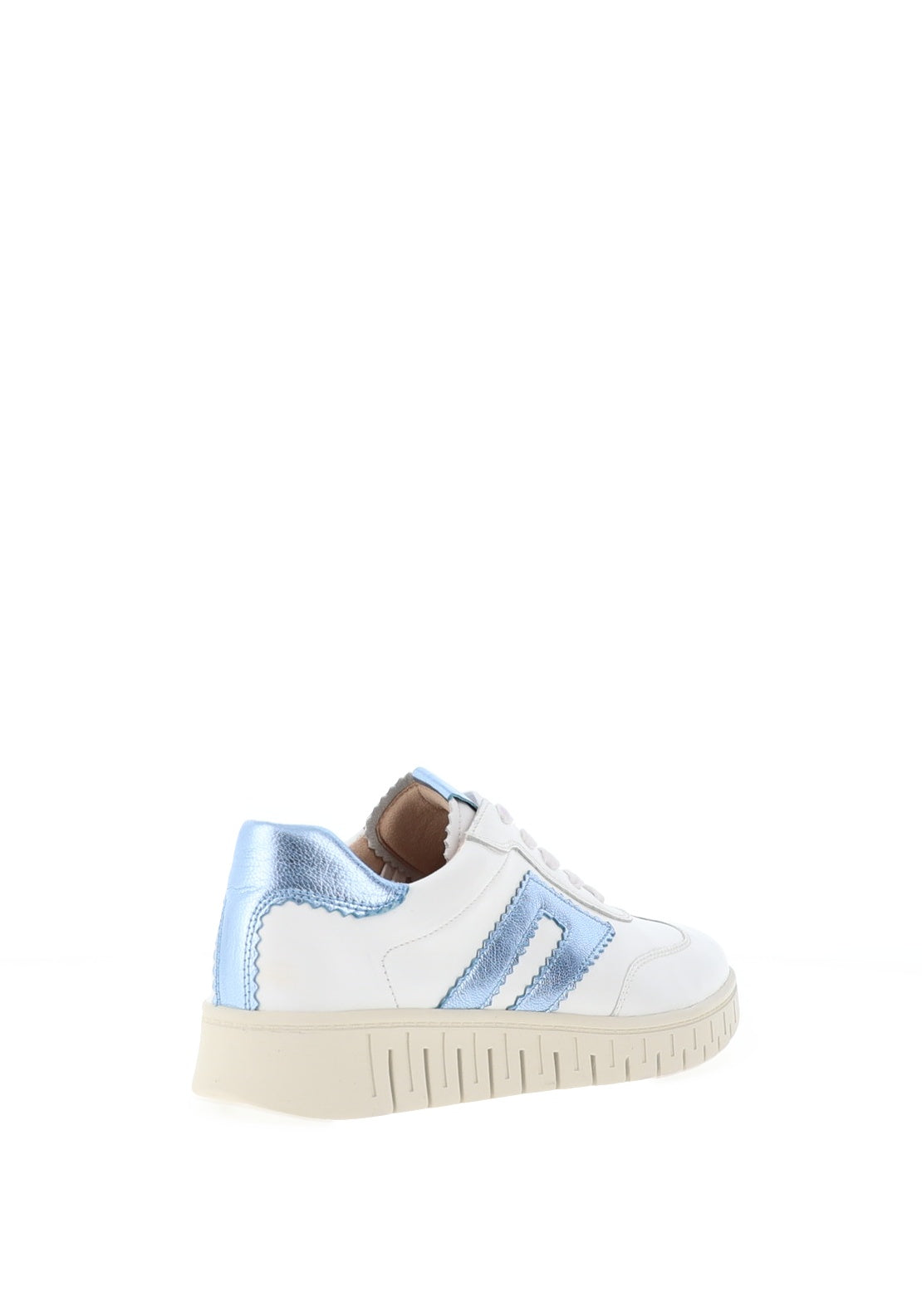 Caprice Wide Fit Leather Flat Trainers, White & Blue