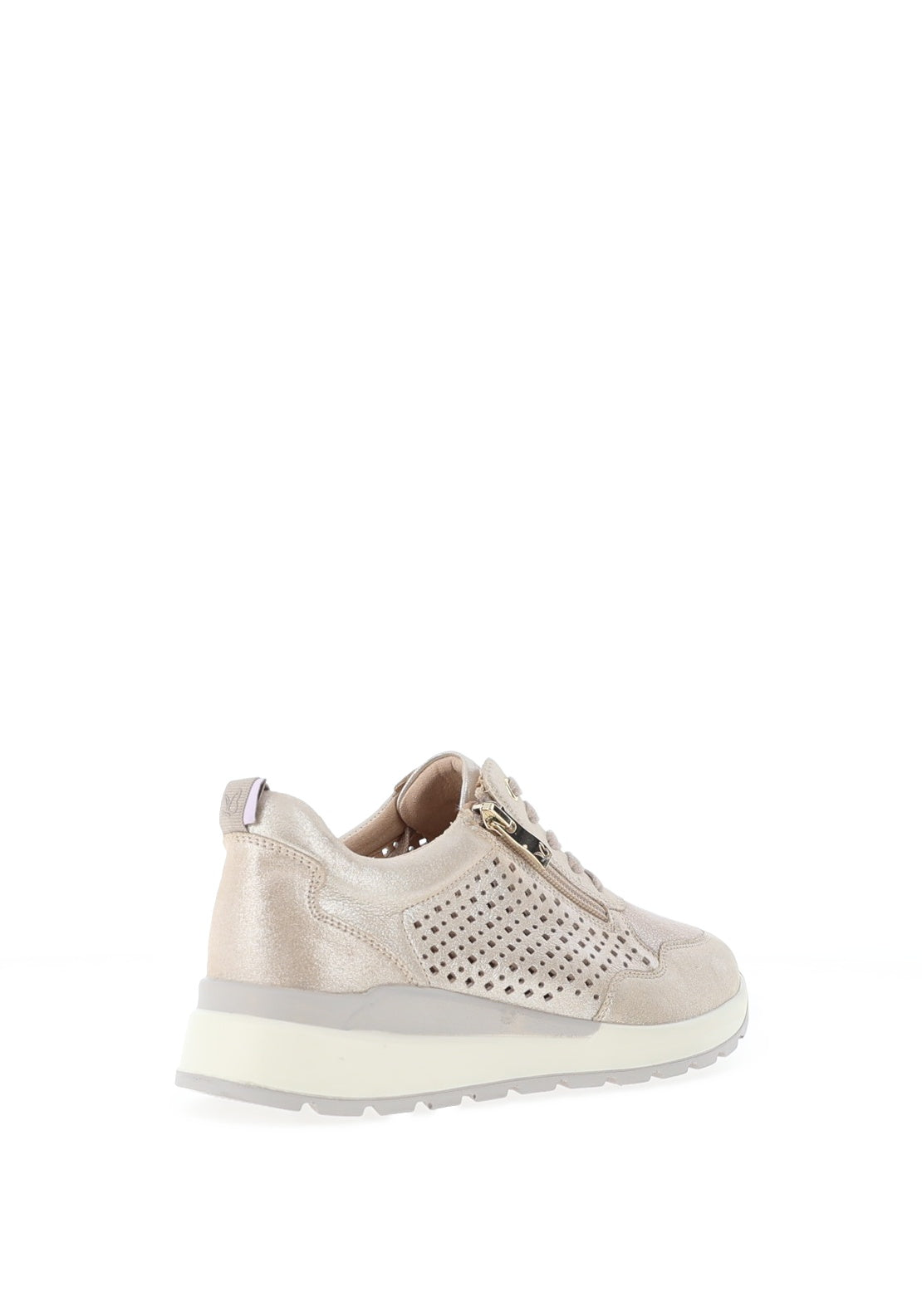 Caprice Shining Diamond Perforated Leather Trainers, Taupe