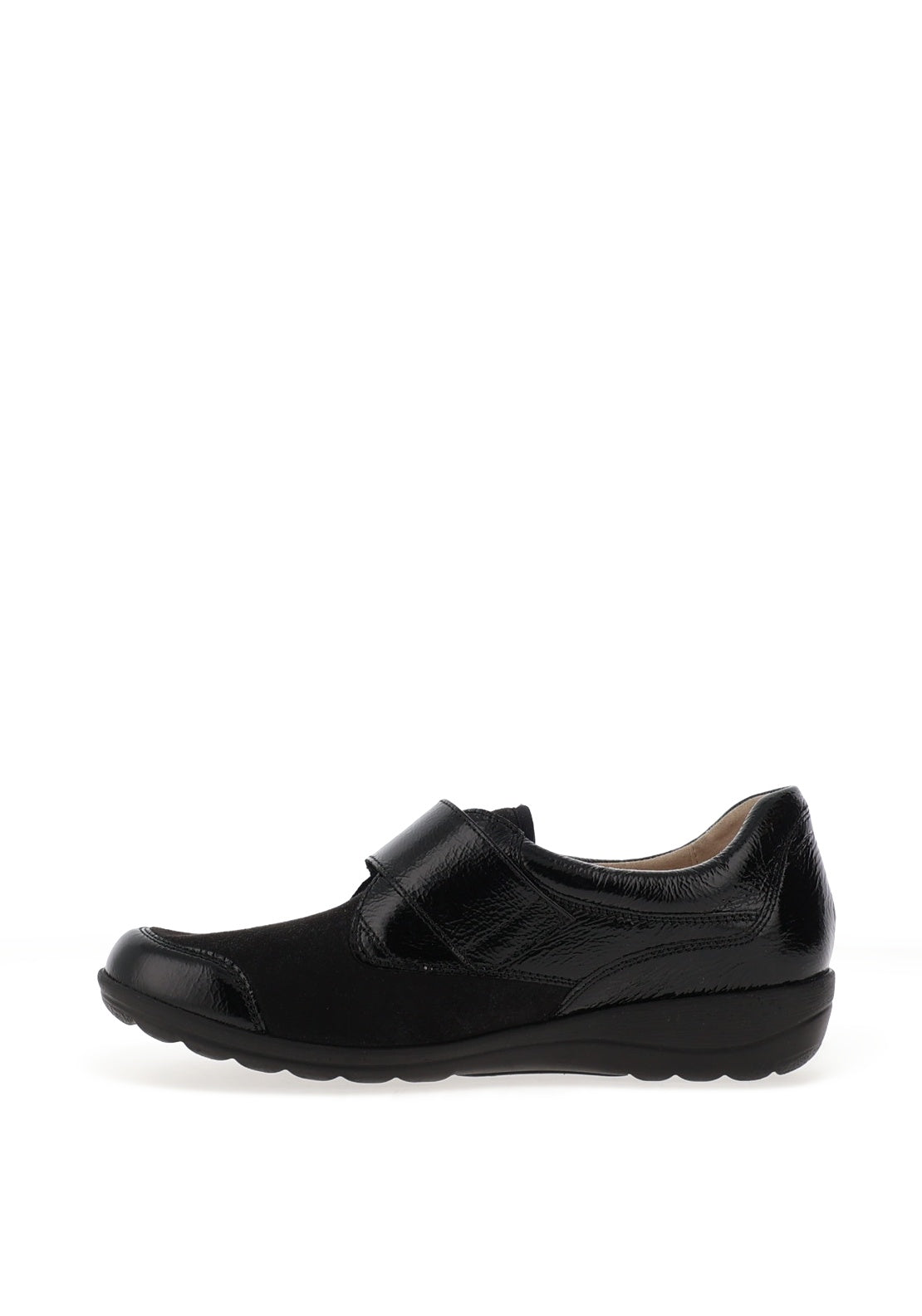 Caprice Wide Fit Patent Leather Velcro Shoes, Black Combo