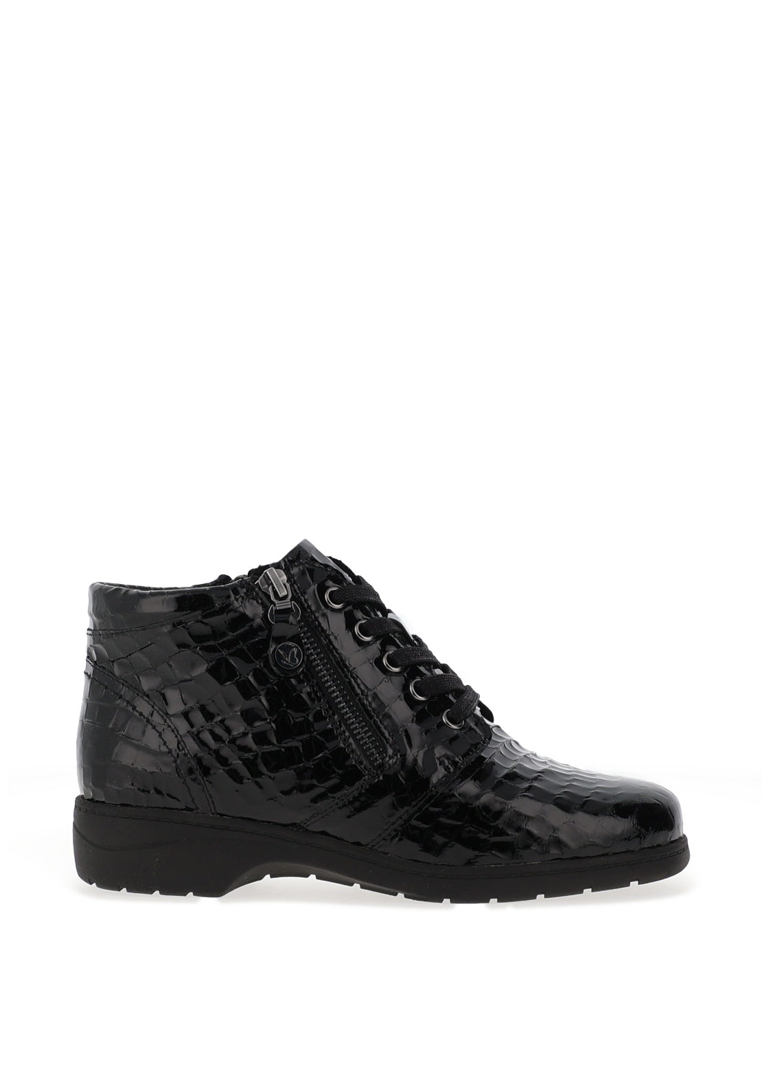 Caprice Crocodile Embossed Patent Ankle Boots, Black