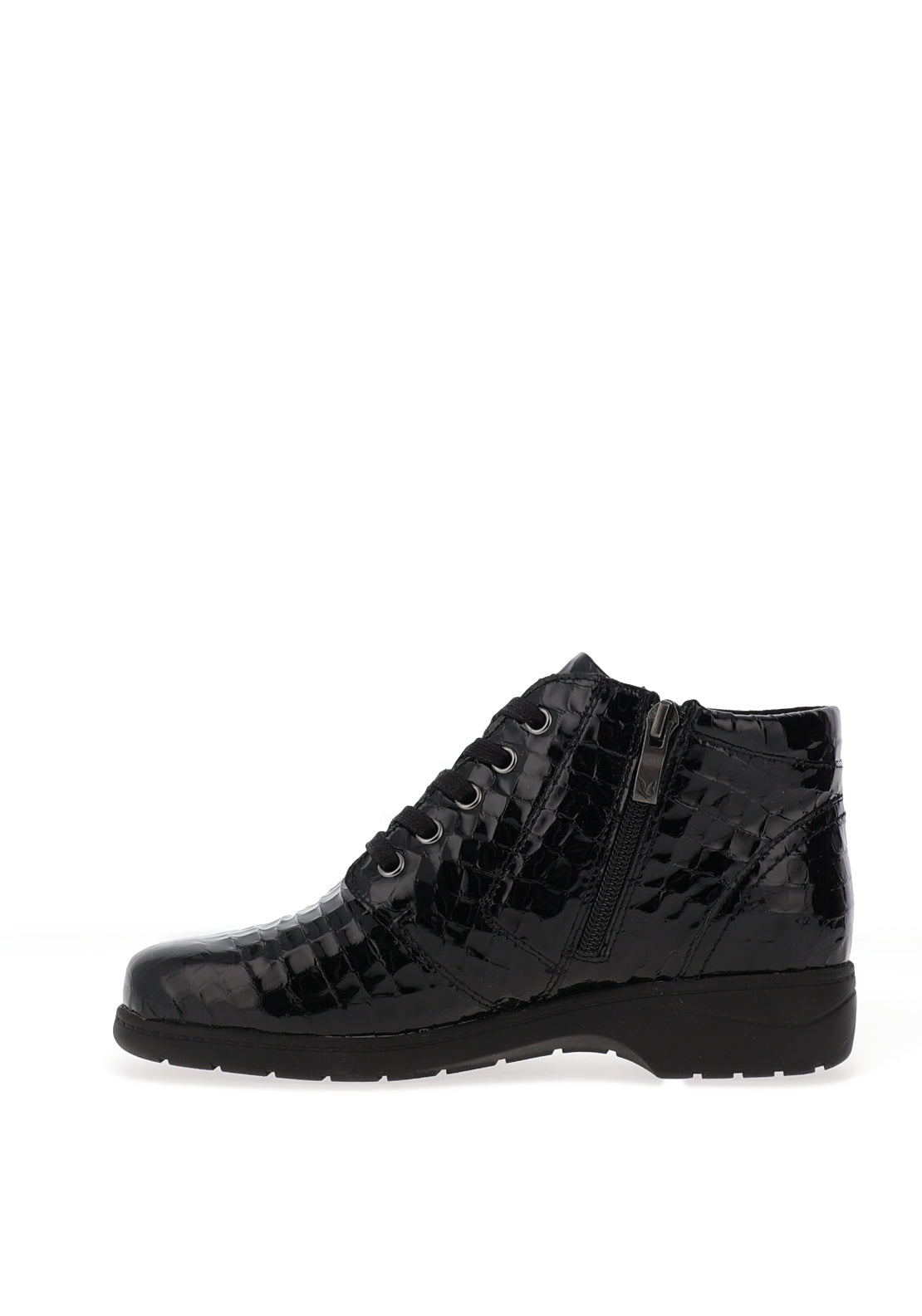 Caprice Crocodile Embossed Patent Ankle Boots, Black