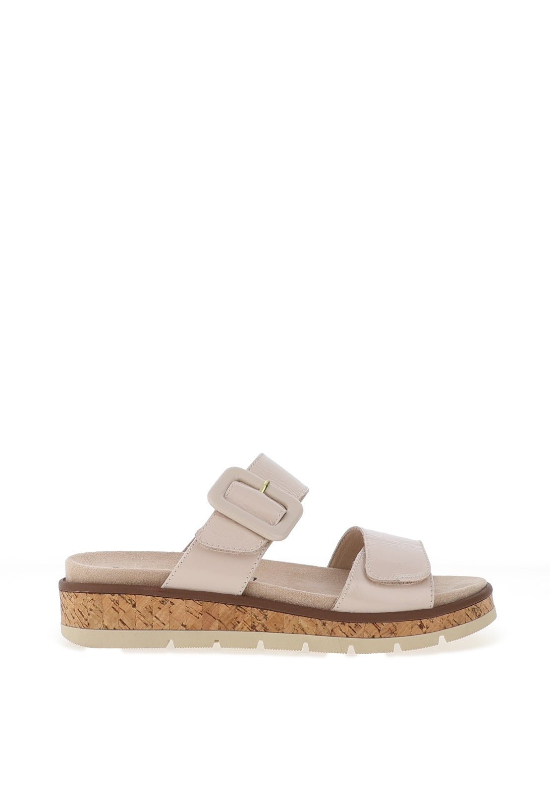 Caprice Wide Fit Patent Leather Platform Mule Sandals, Cream