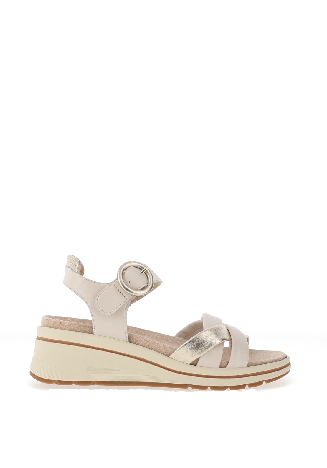 Caprice Wide Fit Leather Multi Strap Wedge Sandals, Nude
