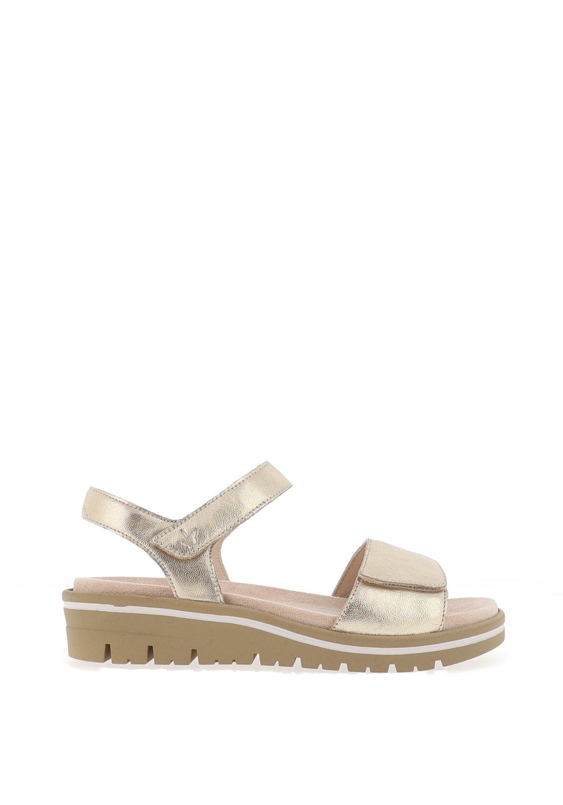 Caprice Wide Fit Leather Velcro Strap Sandals, Gold