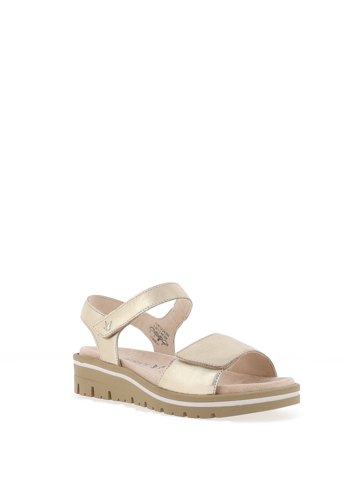 Caprice Wide Fit Leather Velcro Strap Sandals, Gold