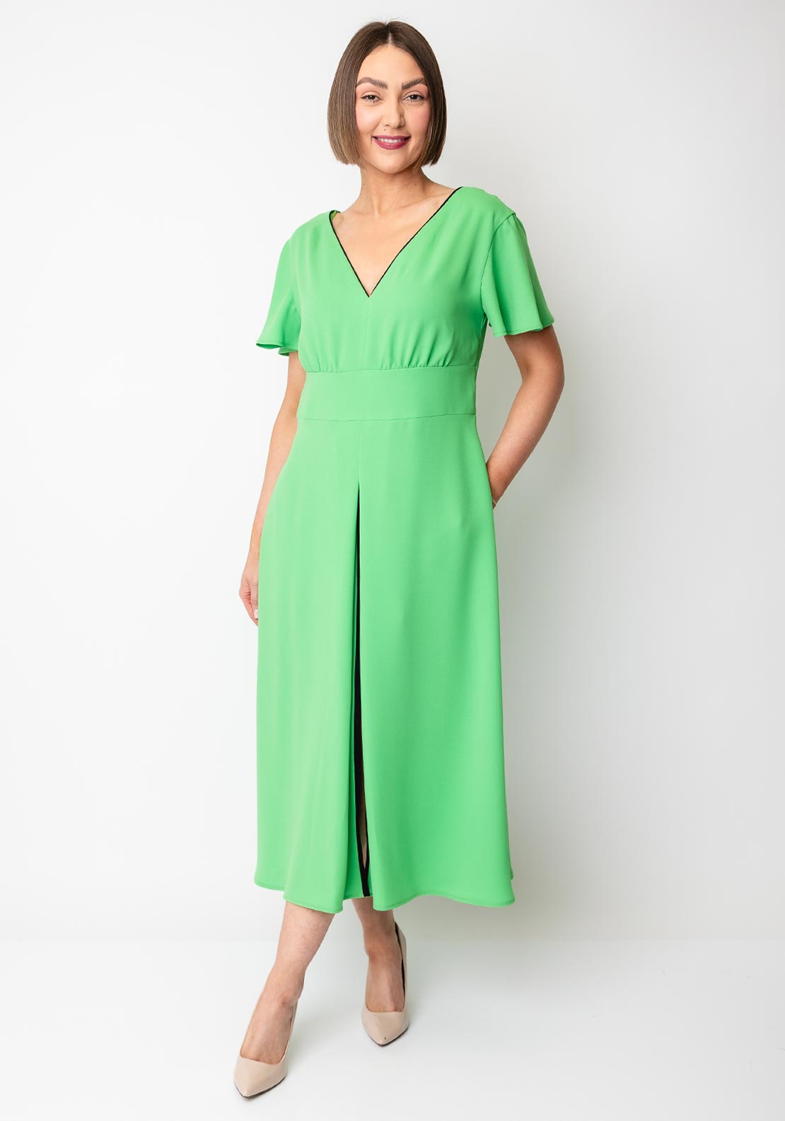 slim fit dress slacks Caroline Kilkenny Misty V Neck Midi Dress, Intense Green