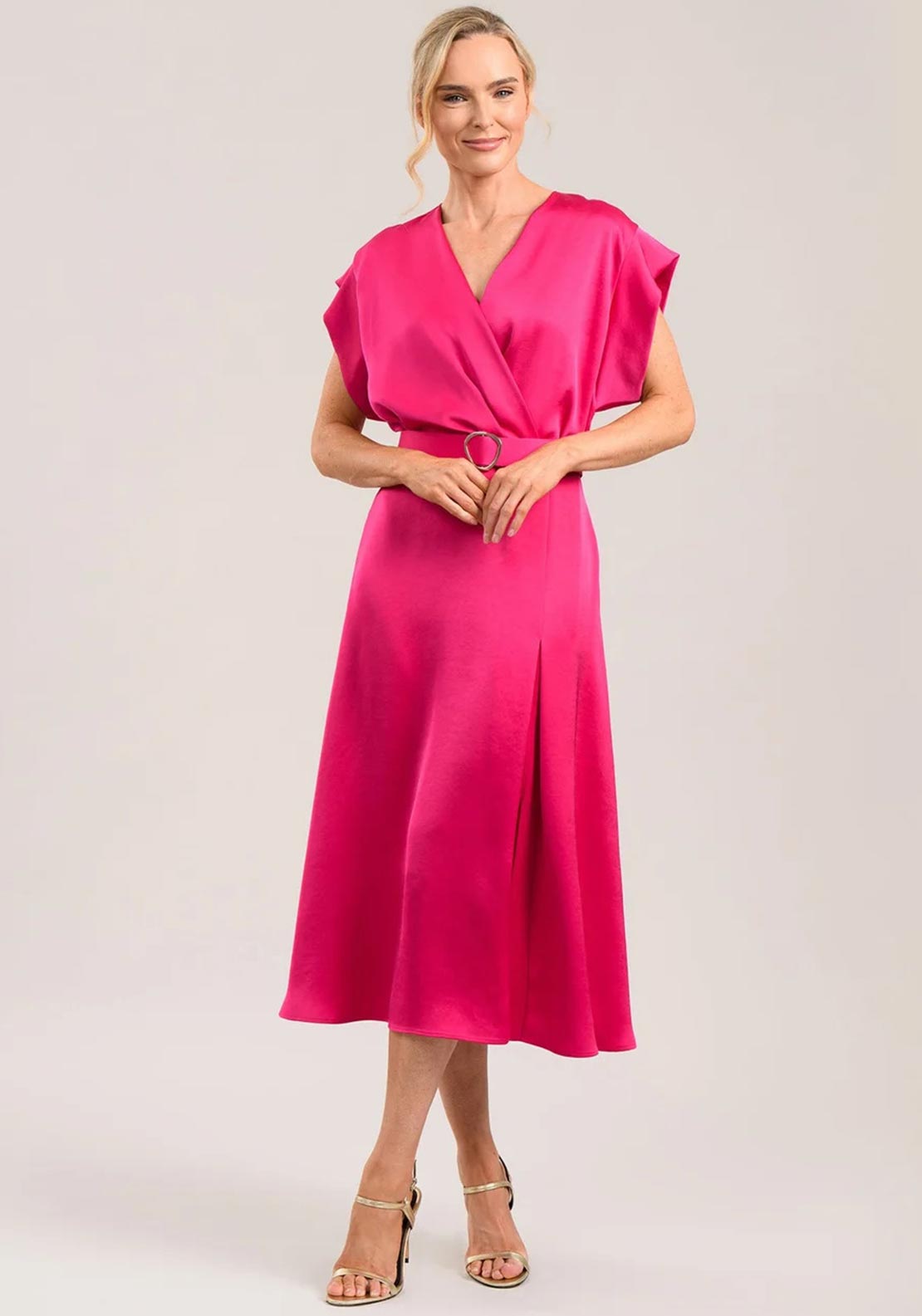 caroline midi dress Caroline Kilkenny Calm Wrap Belt Midi Dress, Cerise Pink
