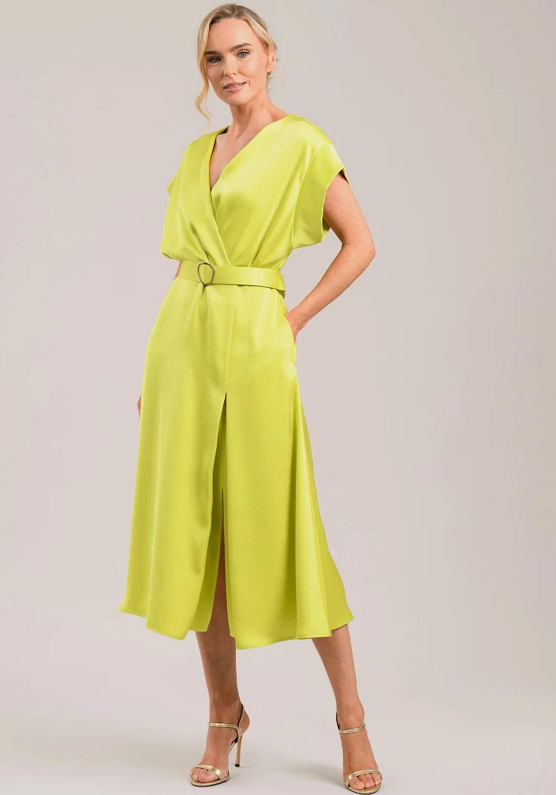 Caroline Kilkenny Calm Wrap Belt Midi Dress, Green