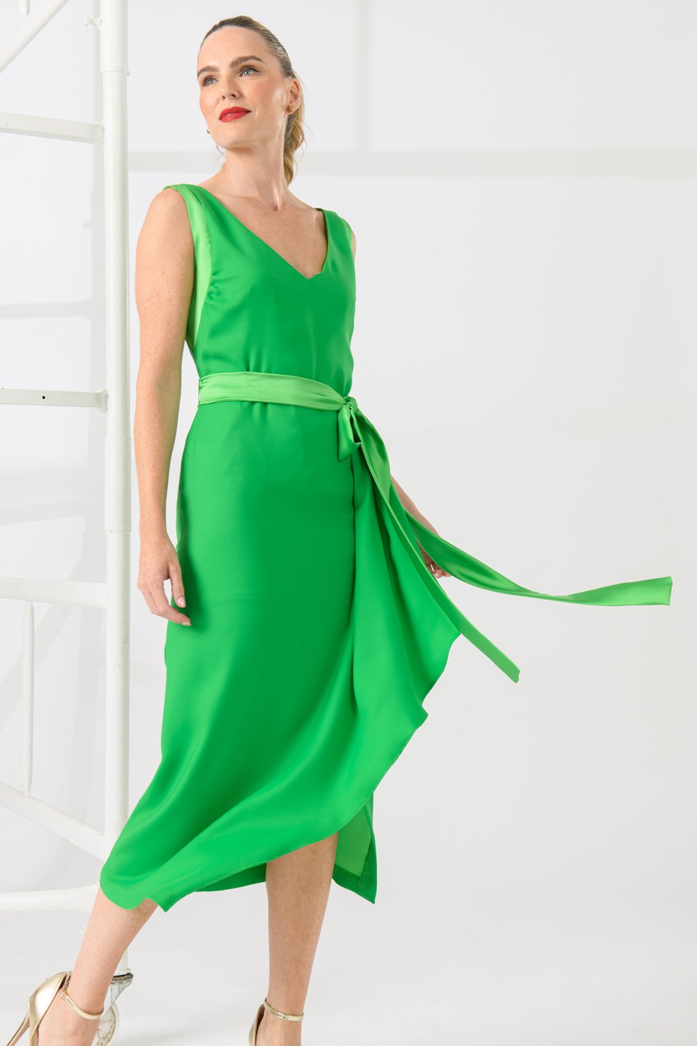 slim fit dress slacks Caroline Kilkenny Misty V Neck Midi Dress, Intense Green