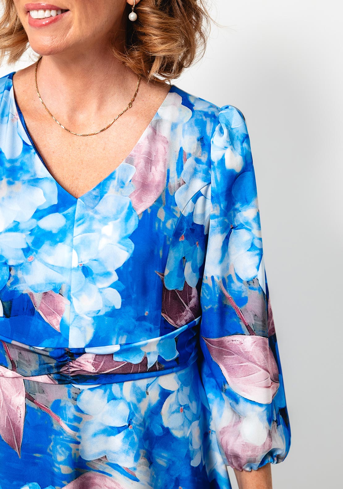 Cassandra Carly Floral V Neck Aline Dress, Blue