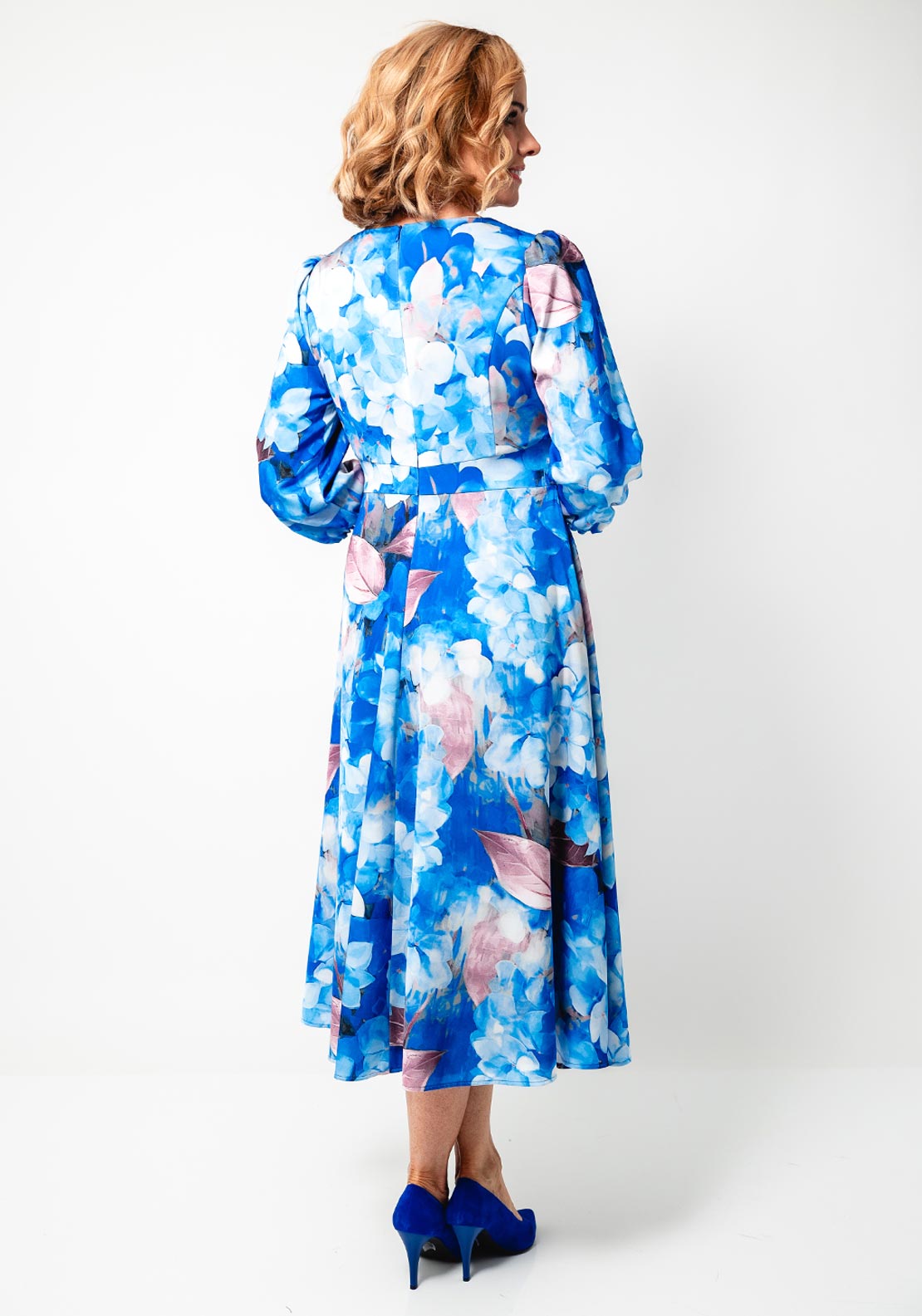 Cassandra Carly Floral V Neck Aline Dress, Blue
