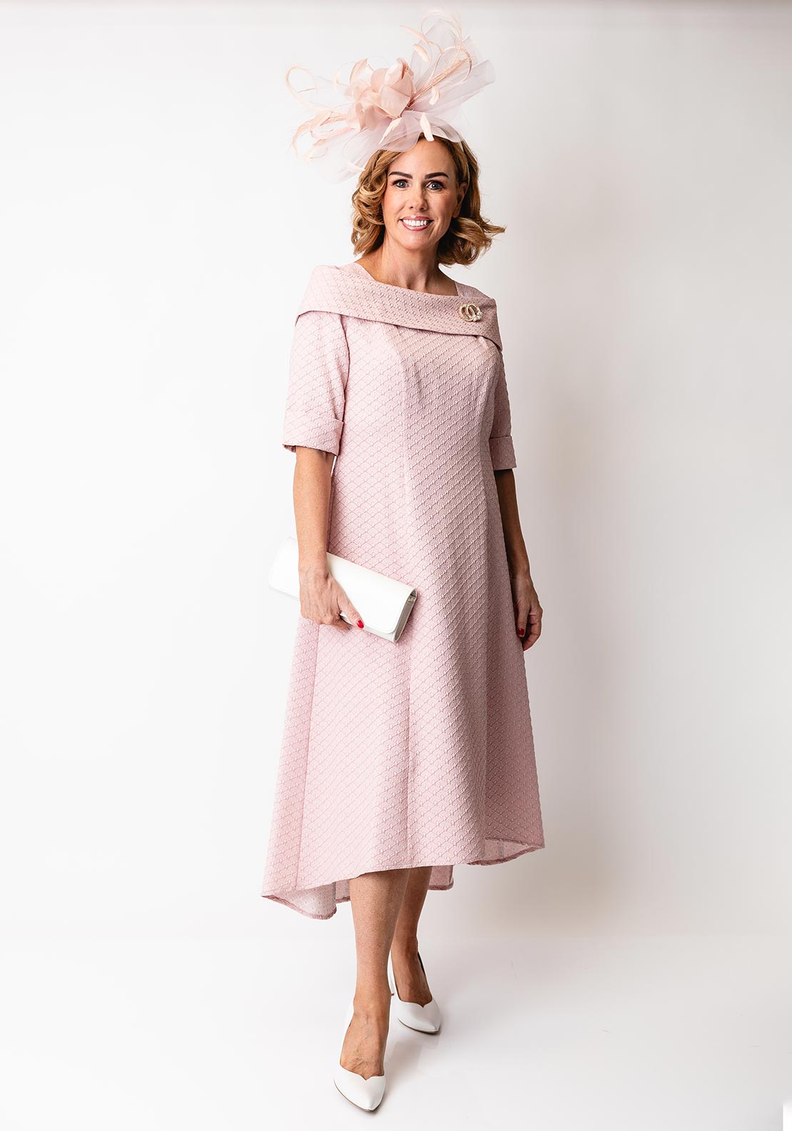 Cassandra Martha Jacquard A-Line Dress, Pink - McElhinneys Cassandra Martha Jacquard A-Line Dress, Pink - McElhinneys